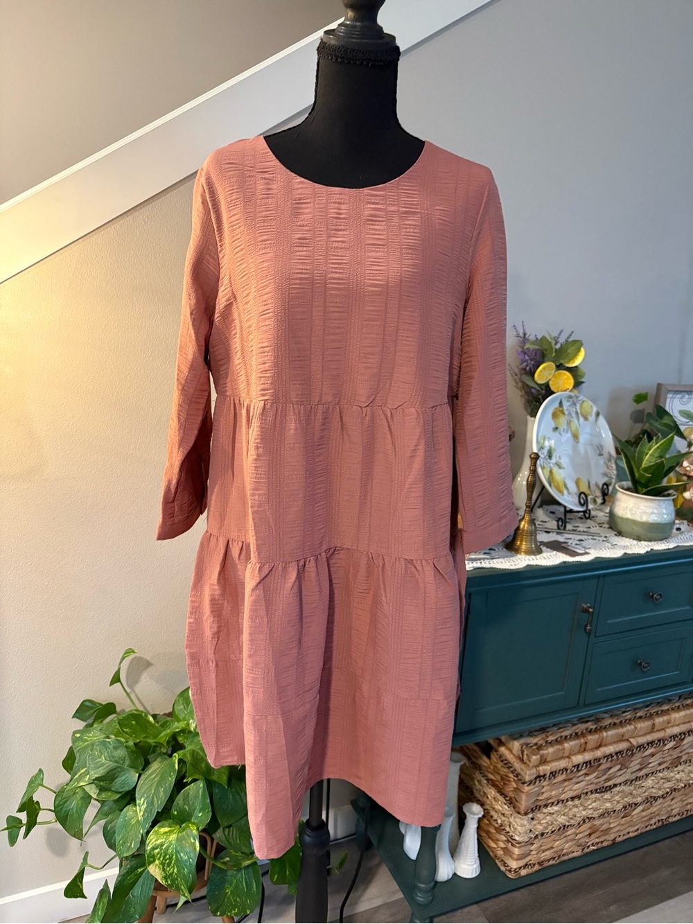 Crystal Doll Tiered Midi Dress in Dusty Rose
